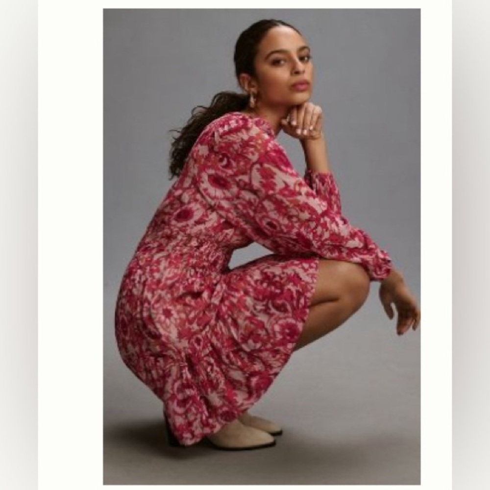Brand new Anthropologie Somerset mini dress sz M pink combo so flattering 🌺🌸💕